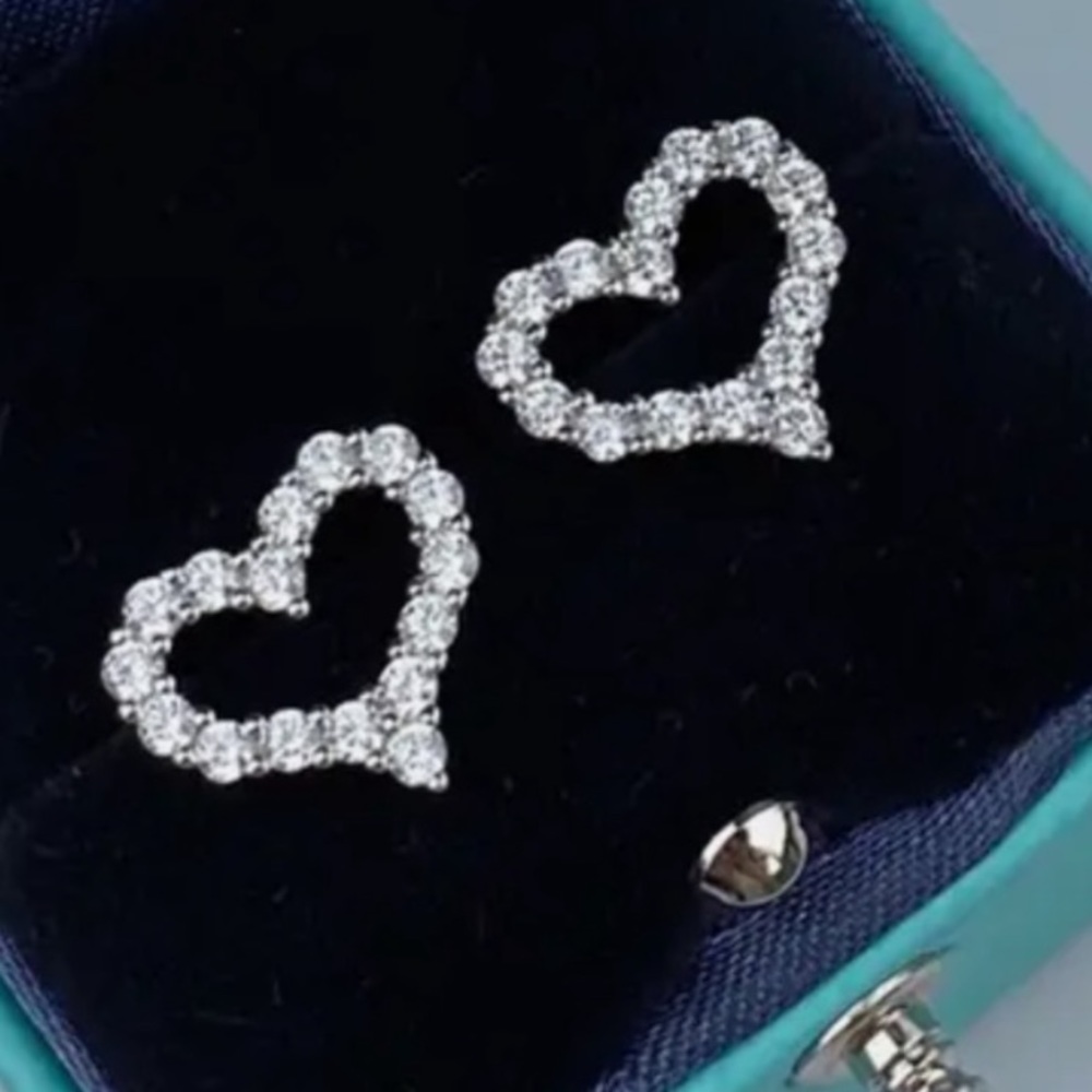 Sterling Silver Pave’ Crystal Heart Stud Earrings